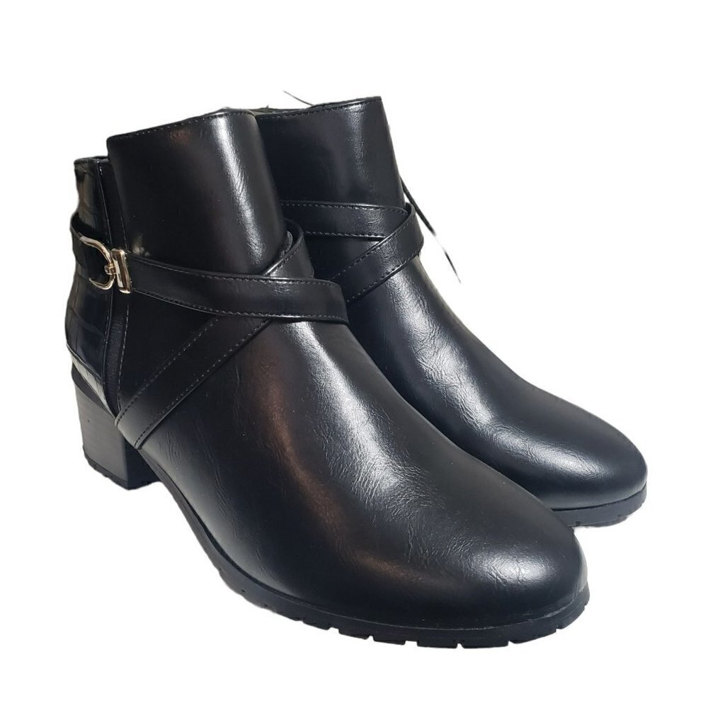 Karen Scott Women Franccess Black Faux Leather Croc Print Ankle Booties Sz 8.5 9